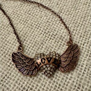 Baby Phat Winged Heart “LOVE” Necklace – Silver Tone